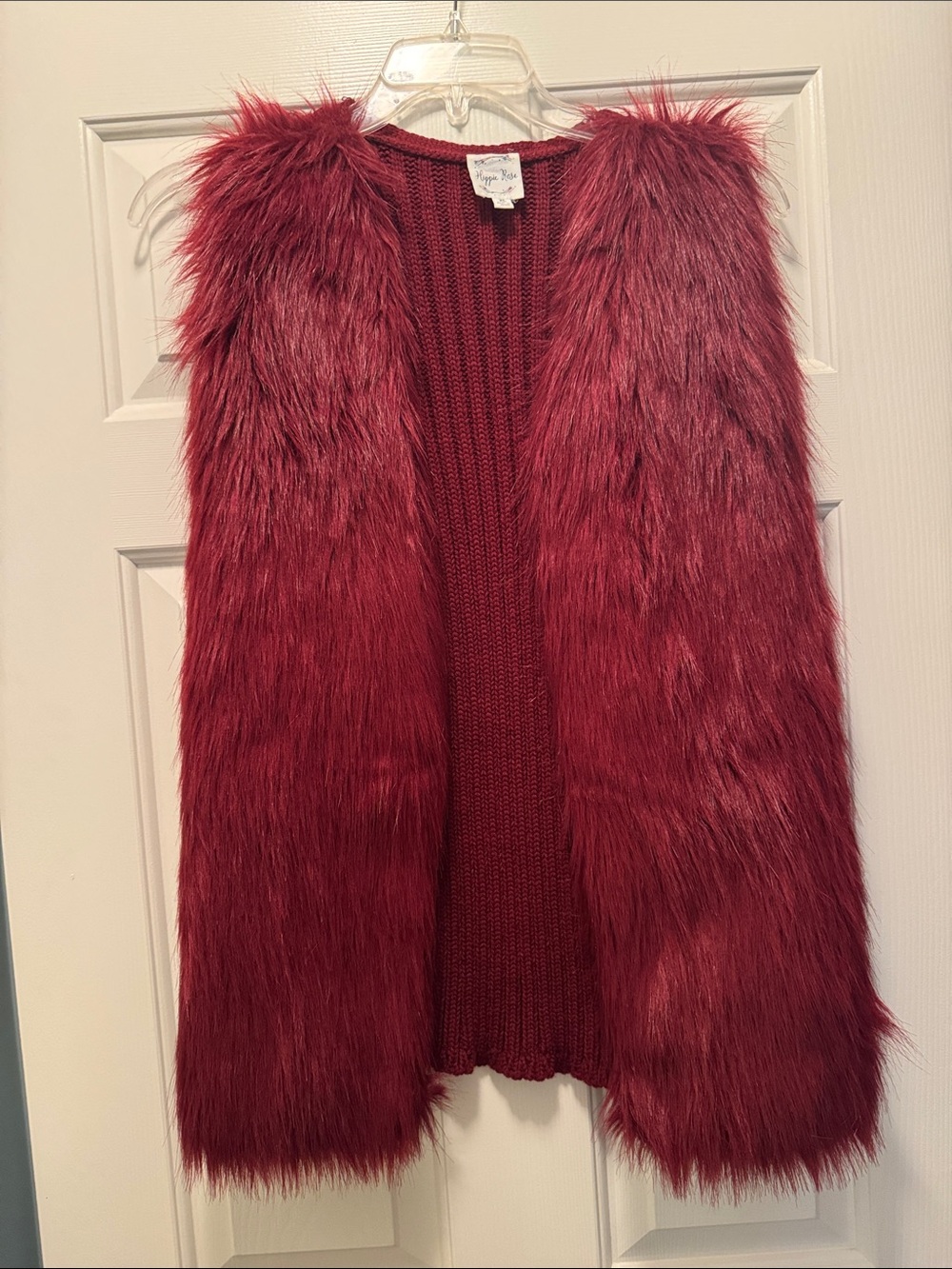 Hippie Rose Faux Fur Open-Front Vest in Deep Wine